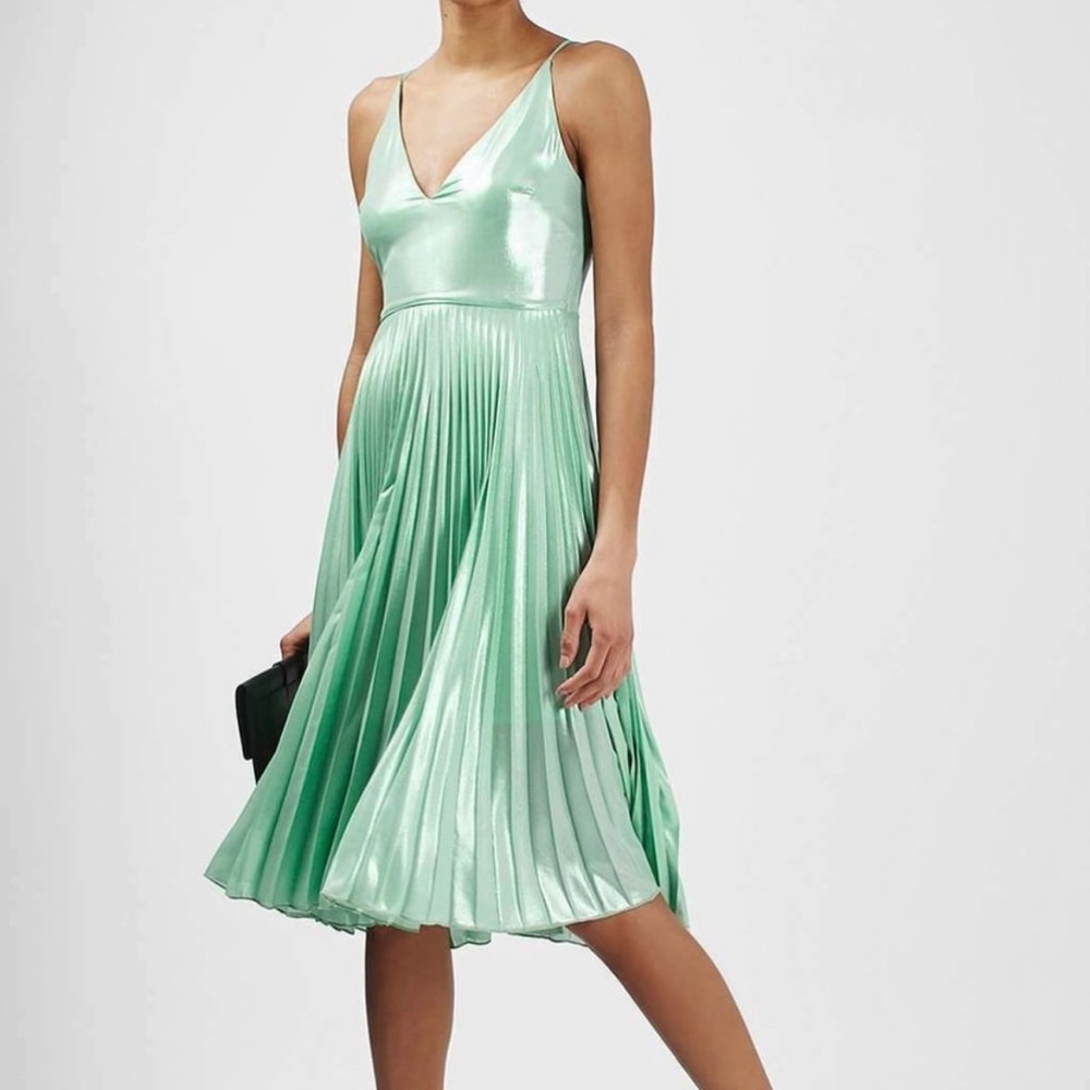 Topshop green metallic midi dress. Only worn once.